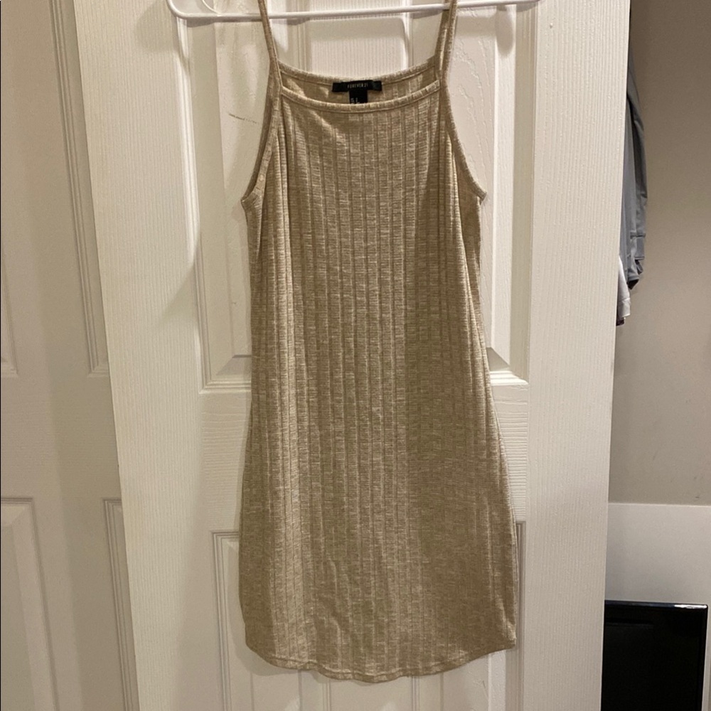 Forever 21 Beige Ribbed Sleeveless Dress